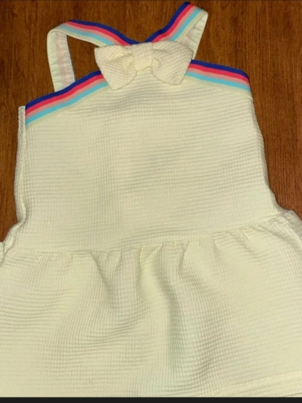 Janie and Jack Cream Sundress with Rainbow Trim and Bow Size 3/6 Months